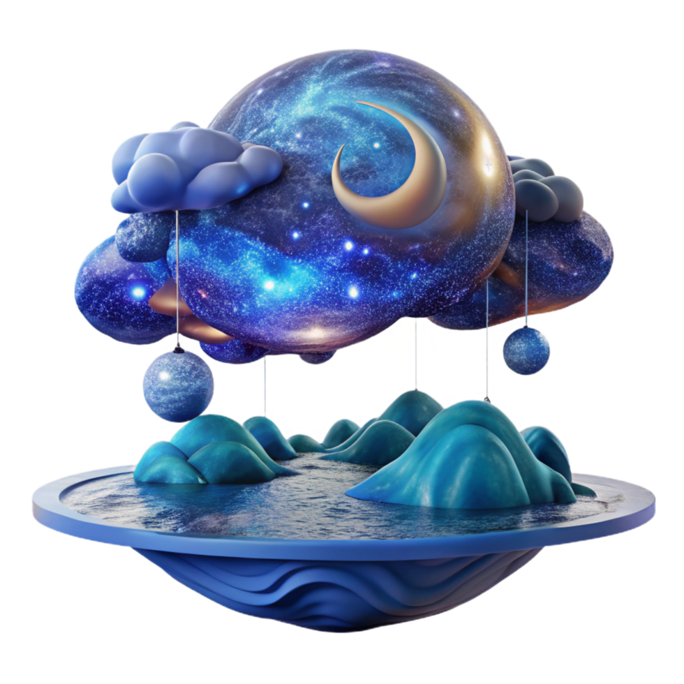 elegant rustic Celestial Dreamscape Galaxy Cloud, Crescent Moon, and Orb Decor high quality png