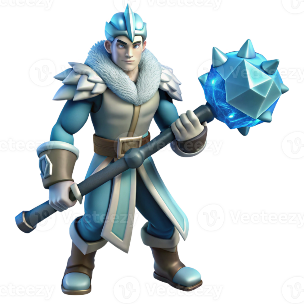 dramatic artistic 3D Render Ice Warrior with Mace professional png