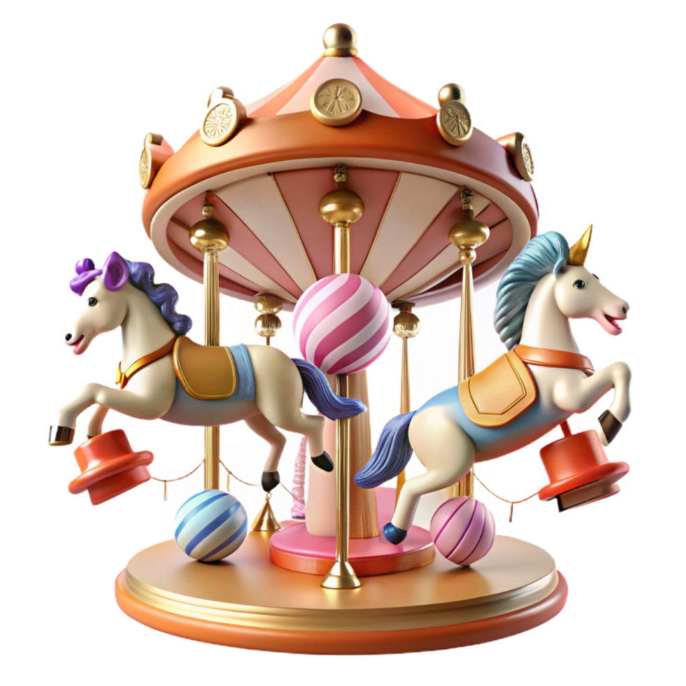 impressive abstract Whimsical Carousel with Unicorn and Horse professional png