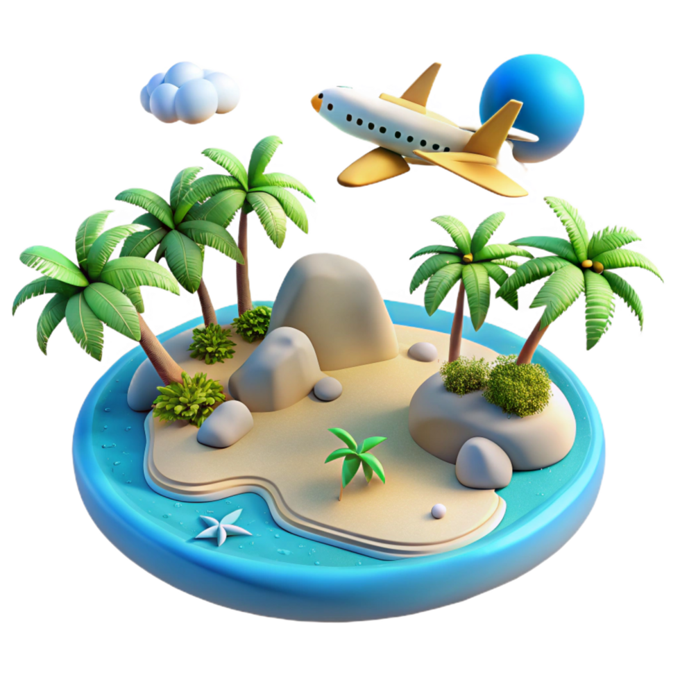 magnificent abstract Tropical Island Getaway Plane, Palms, and Paradise professional png