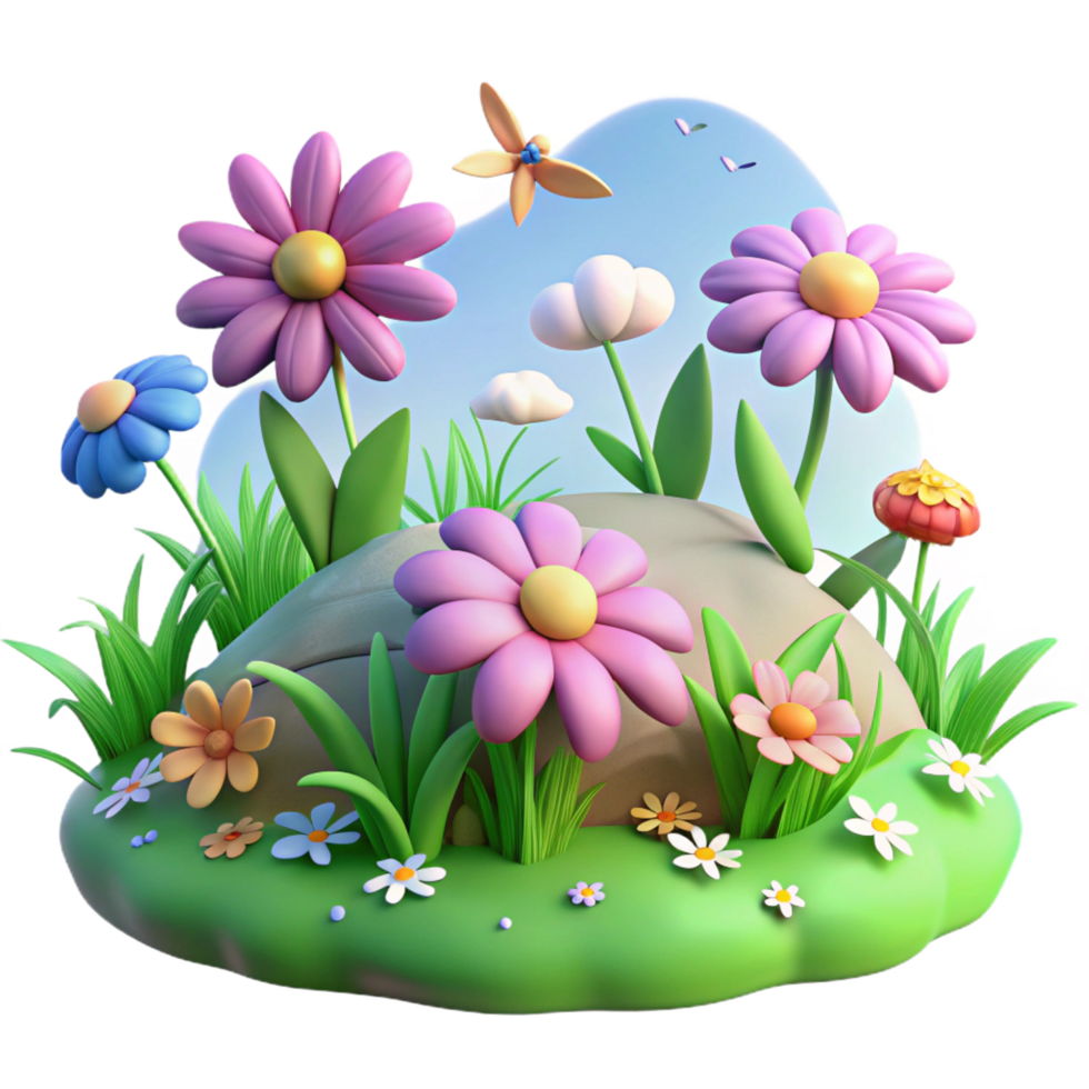 elegant traditional 3D Render of a Charming Flower Garden high quality png