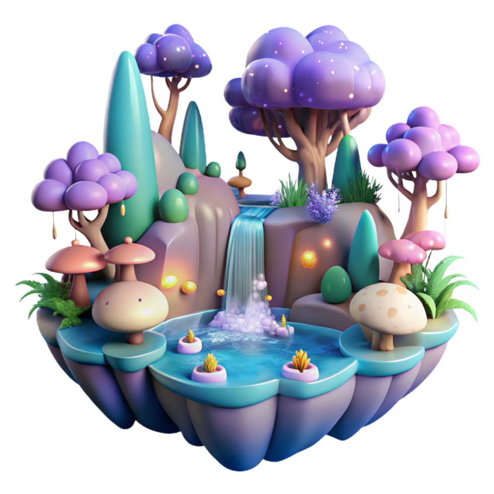 elegant creative Enchanted Waterfall Island Fantasy Landscape high resolution png