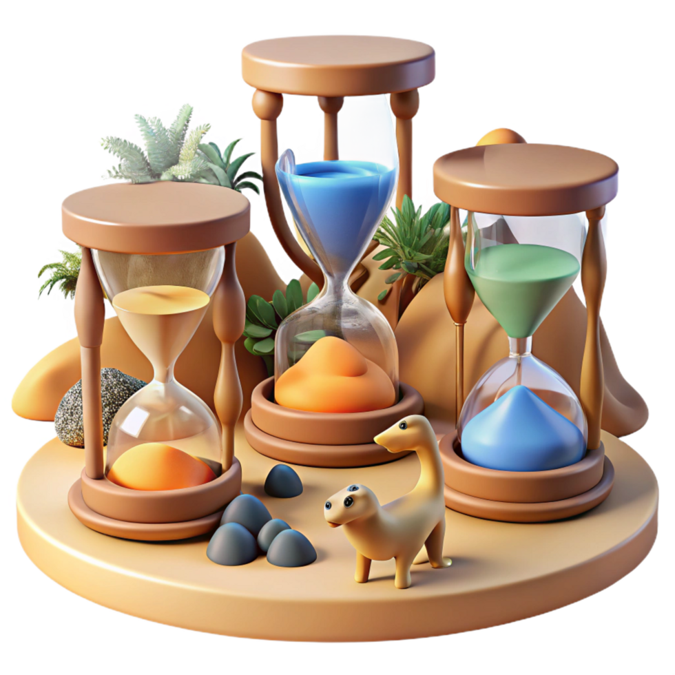 magnificent abstract Time Measurement Hourglass Still Life with Prehistoric Figures detailed png