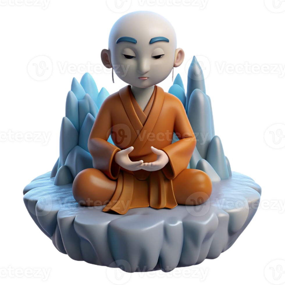 vibrant traditional 3D Render Monk Meditating on Mountaintop high quality png