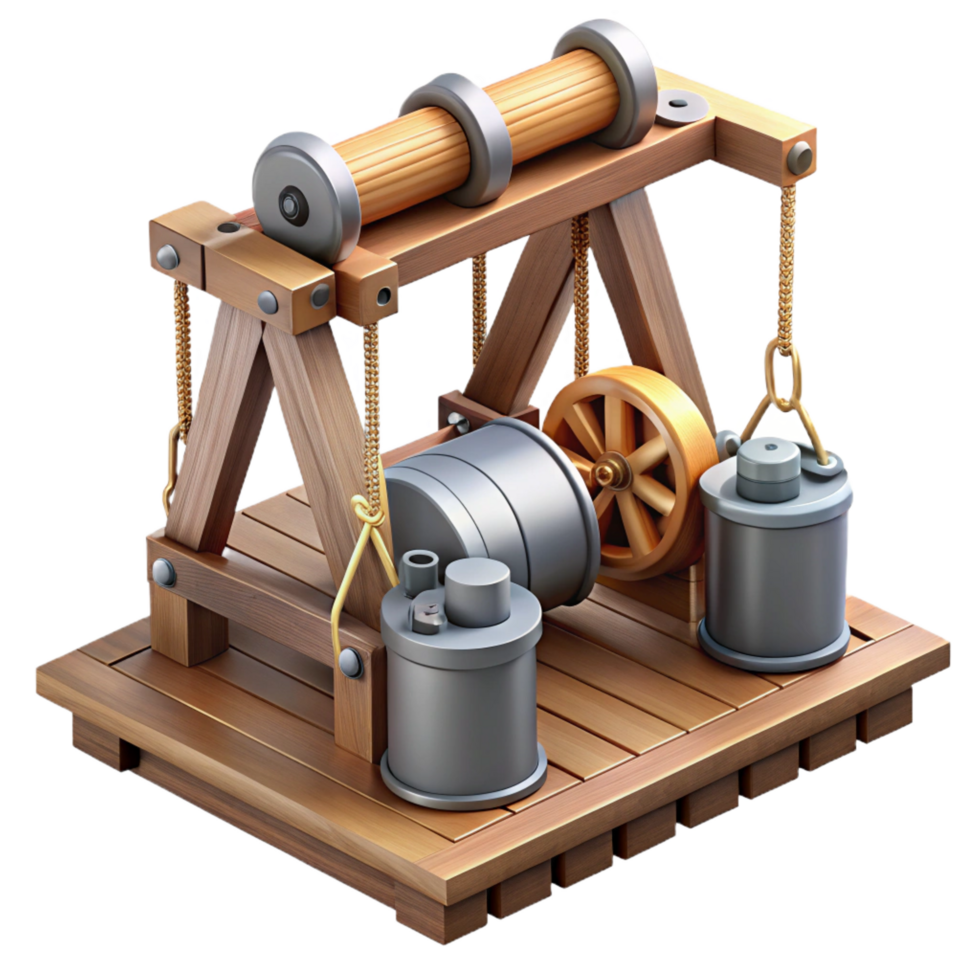 elegant abstract Wooden Crane with Cylinders and Gear premium png