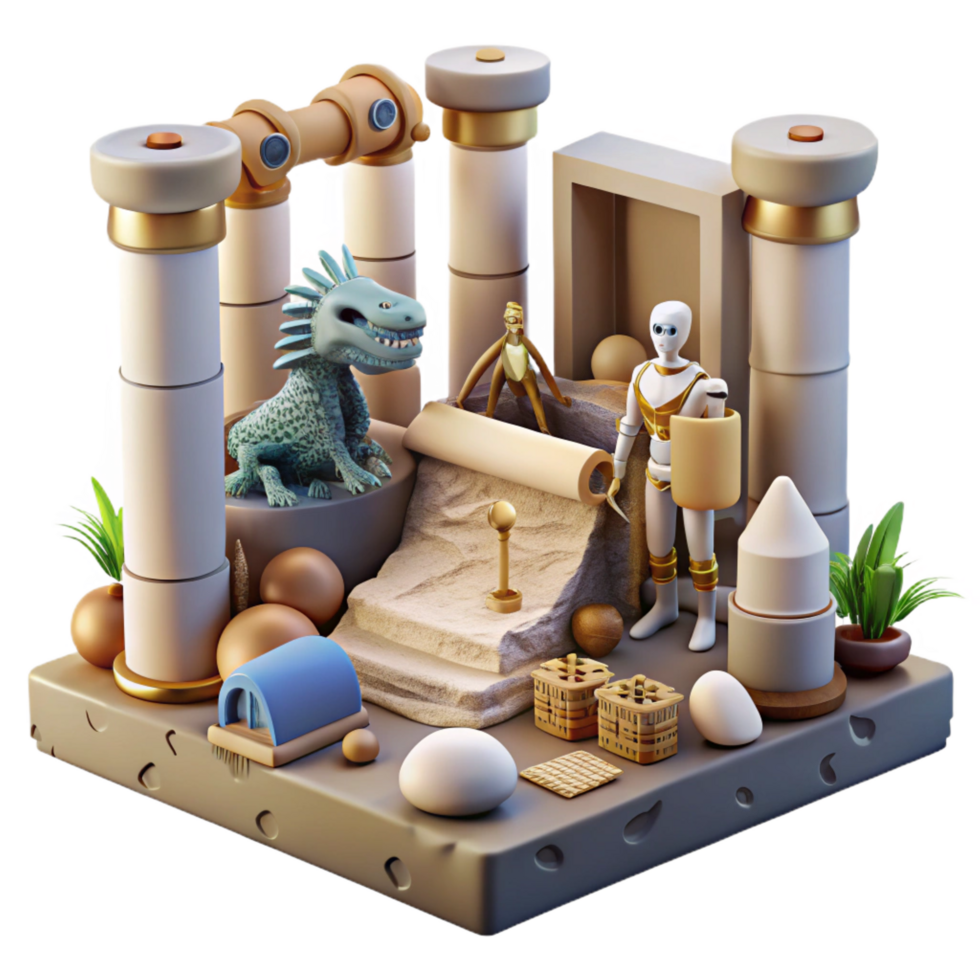 elegant abstract Ancient Temple, Mythical Creature, Robot, Exploration original png