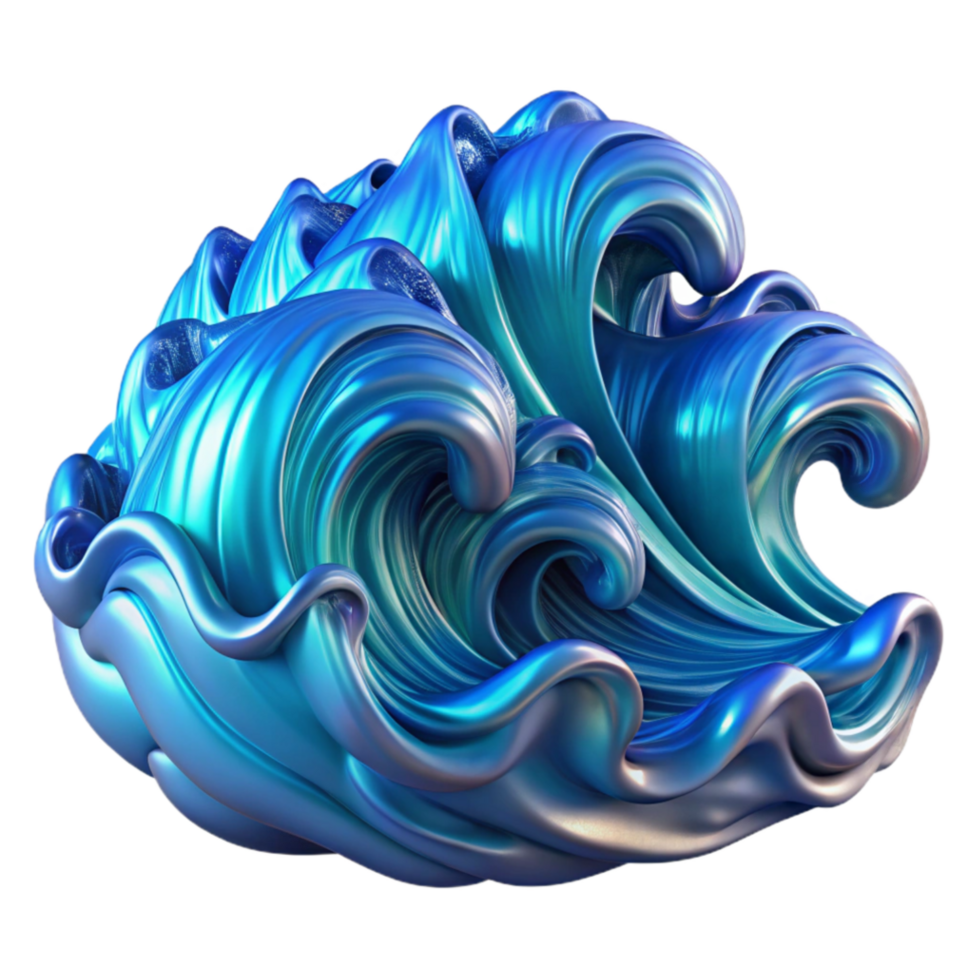dramatic rustic Abstract Ocean Waves 3D Render of Blue, Iridescent, Flowing Water premium png