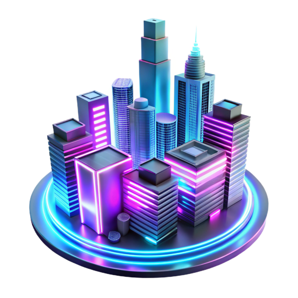 serene abstract Neon Cityscape Futuristic Urban Skyline authentic png