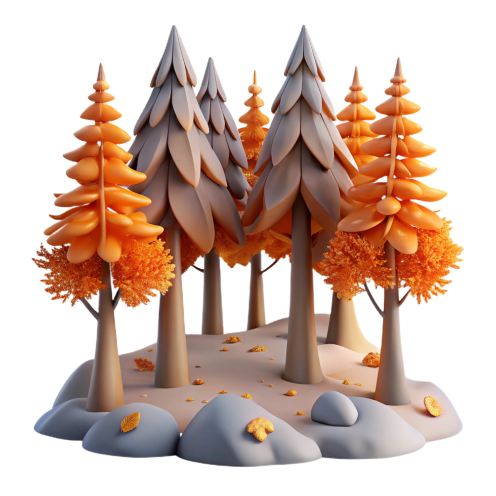 magnificent creative Autumn Forest 3D Render of Cartoon Trees and Fall Foliage genuine png