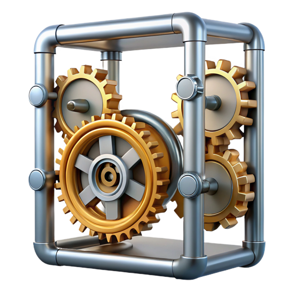 extraordinary artistic Interlocking Gears in a Metal Frame A Mechanical System high resolution png