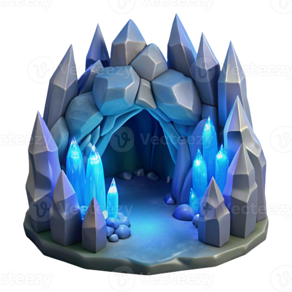 stunning artistic Glowing Crystal Cave 3D Render genuine png