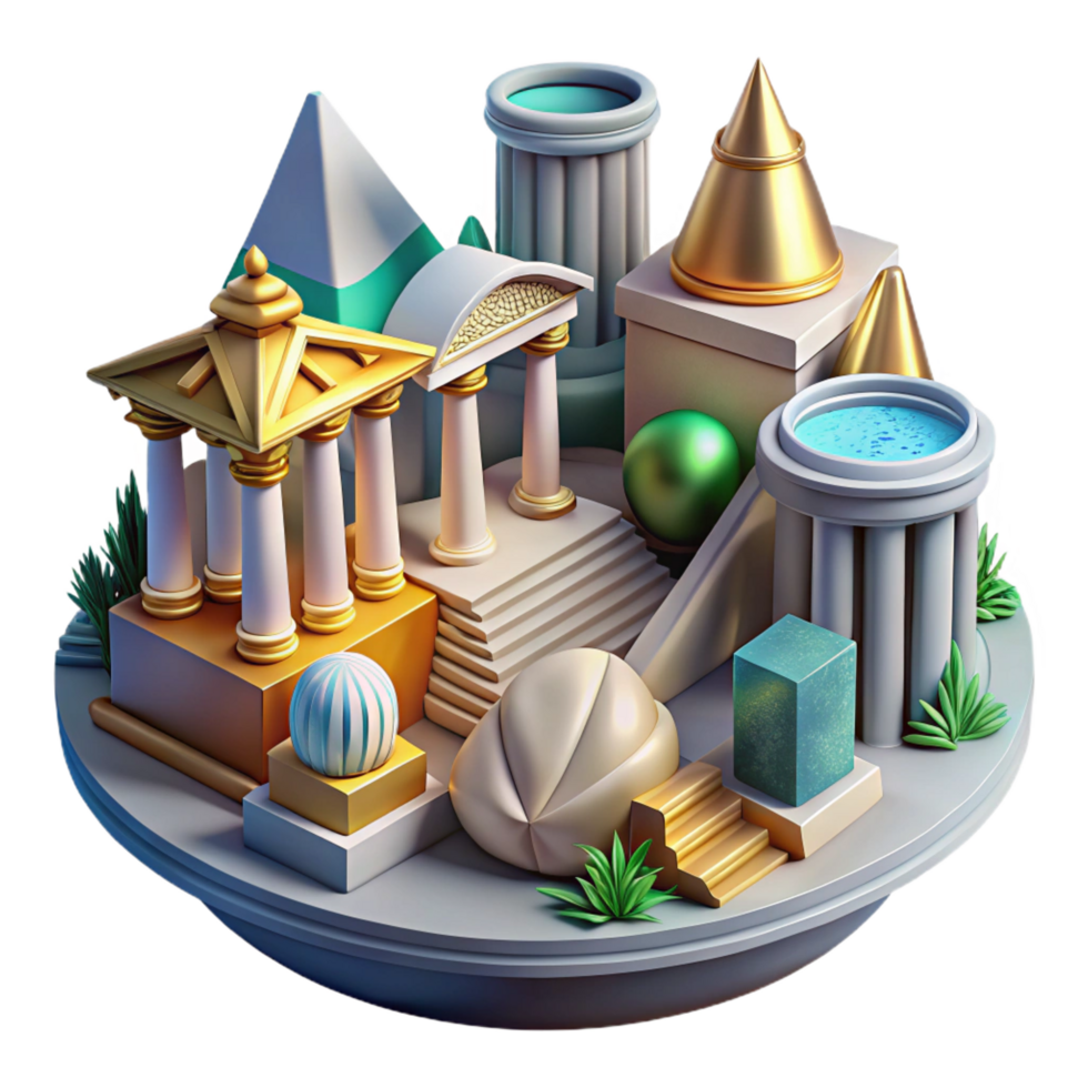 extraordinary creative Classical Architecture 3D Geometric Temple Scene 4K png