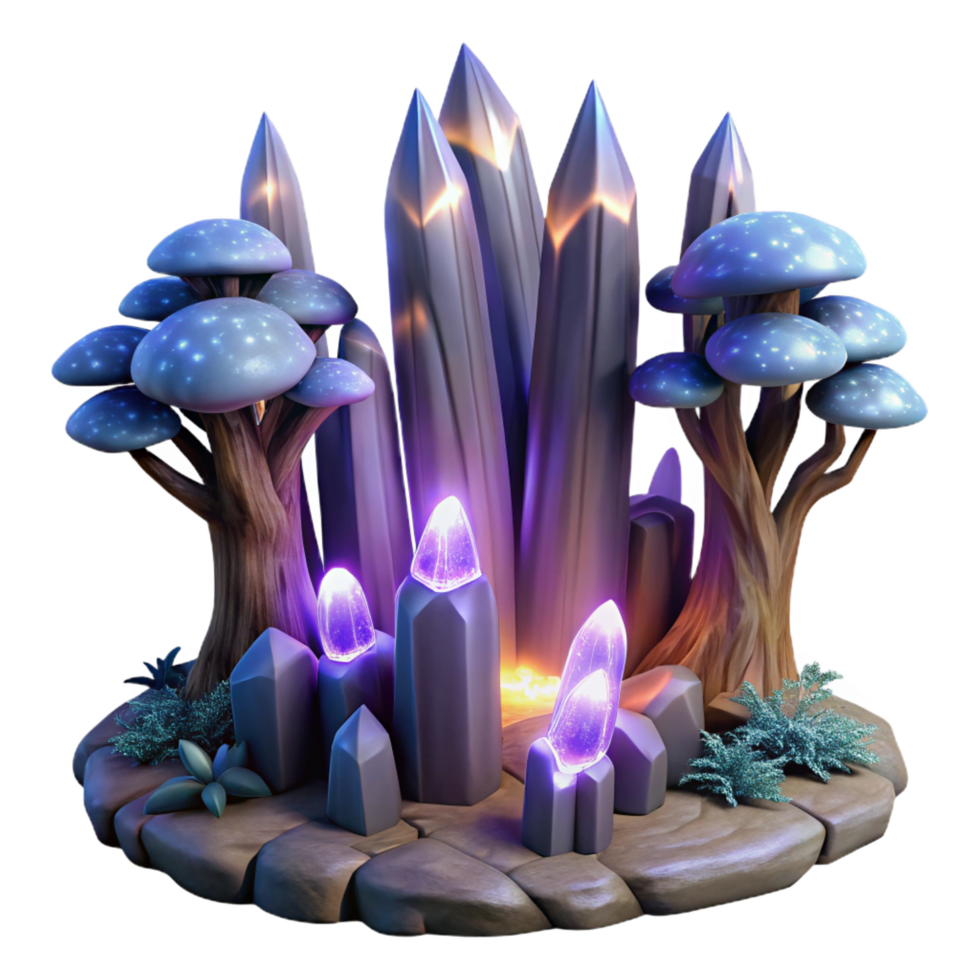 extraordinary contemporary Glowing Crystal Cavern with Fantasy Trees authentic png