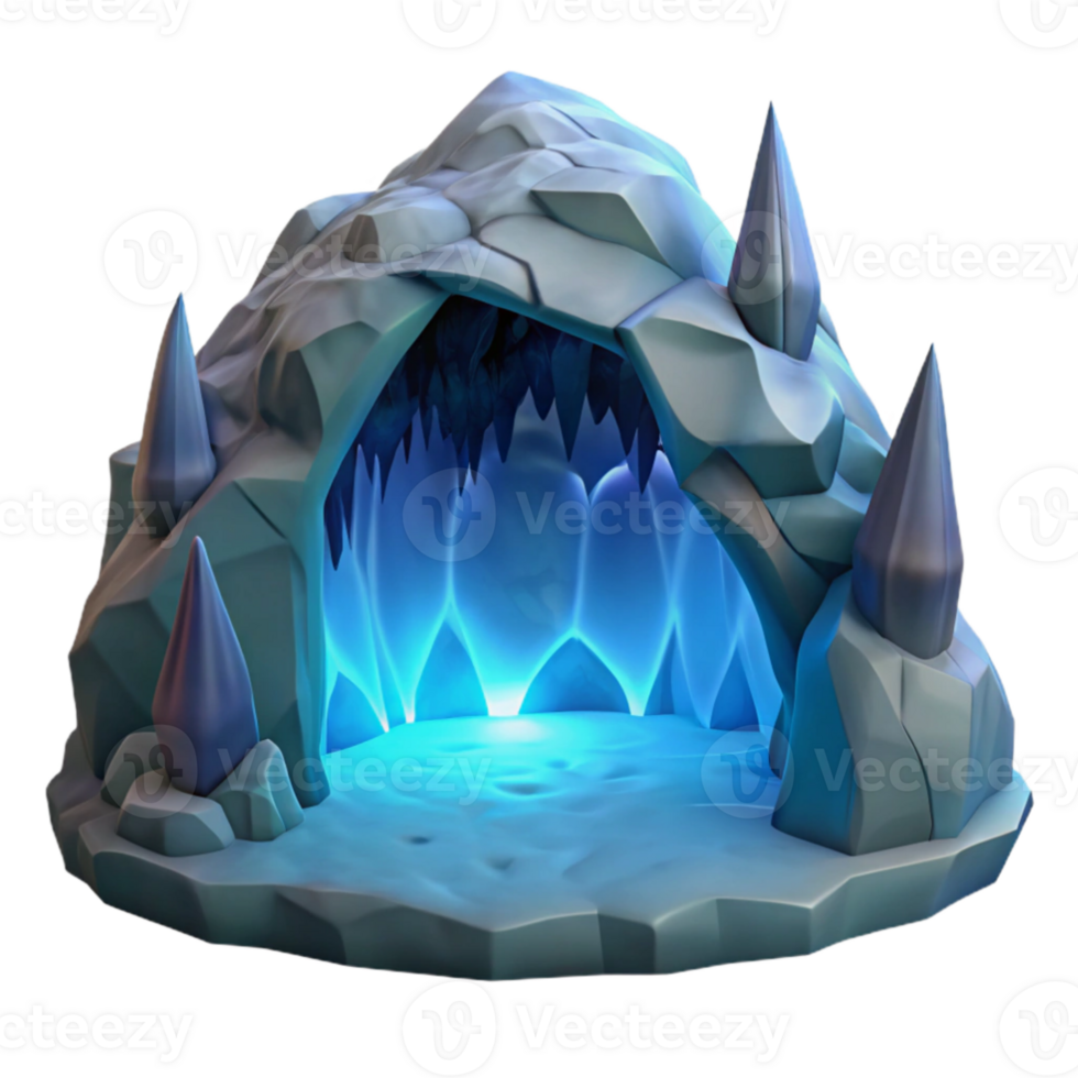 elegant abstract Glowing Blue Cave 3D Render high resolution png