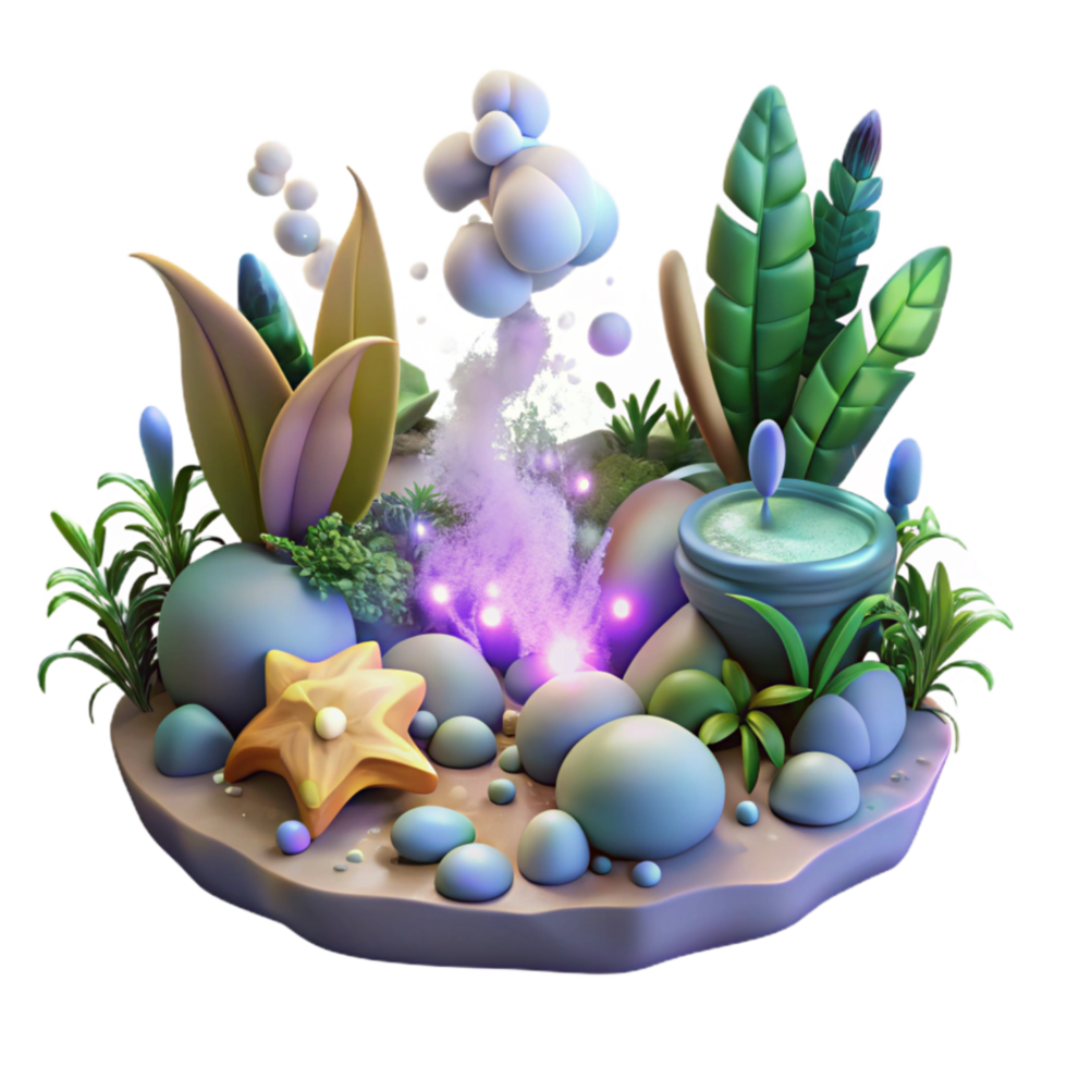 magnificent creative Enchanted Garden 3D Render of Magical Plants and Rocks genuine png