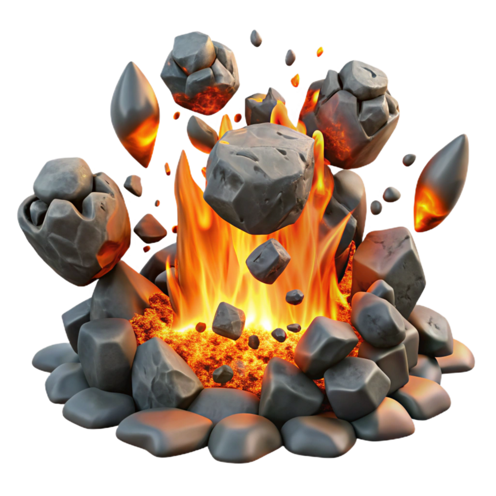 serene artistic Fiery Rocks Volcanic Eruption Simulation high quality png