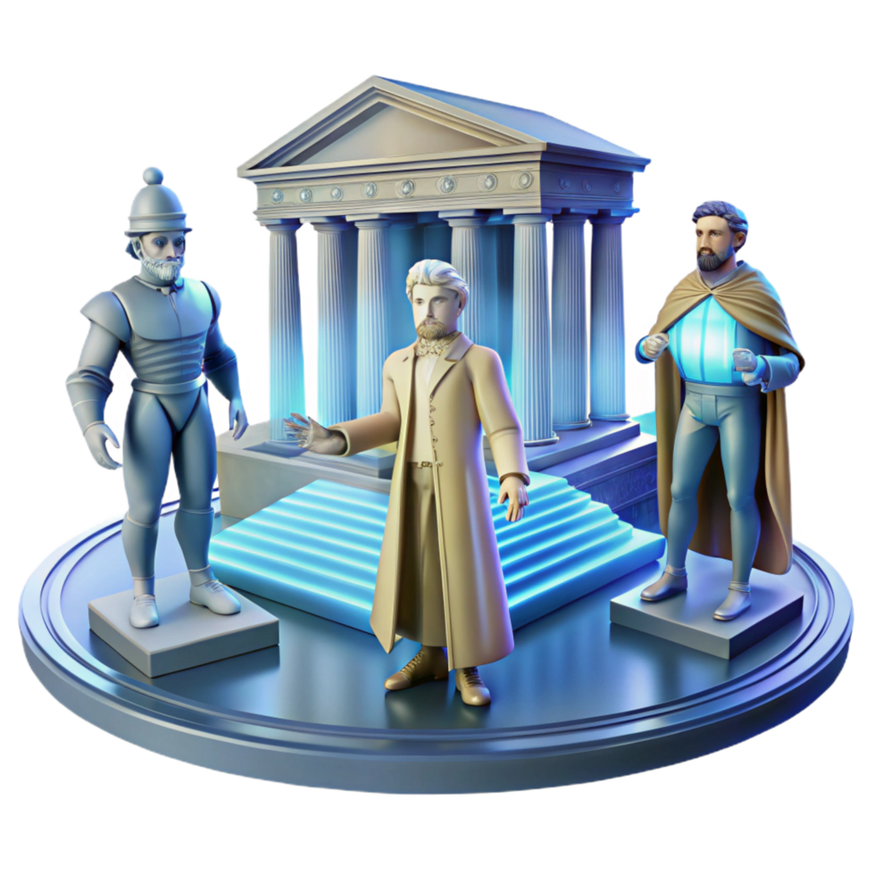 extraordinary modern Ancient Figures, Futuristic Robot, and Classical Architecture exclusive png