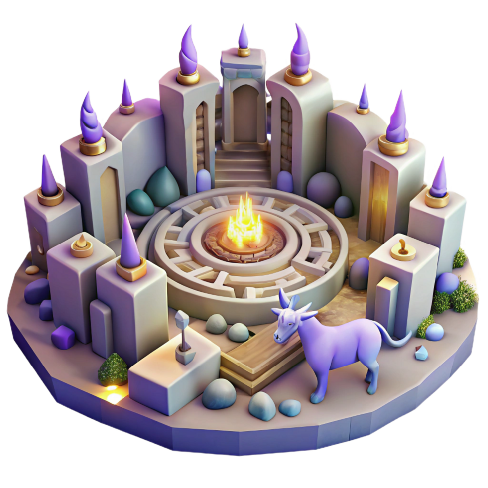 beautiful modern Mystical Realm 3D Fantasy Temple with Sacred Fire detailed png