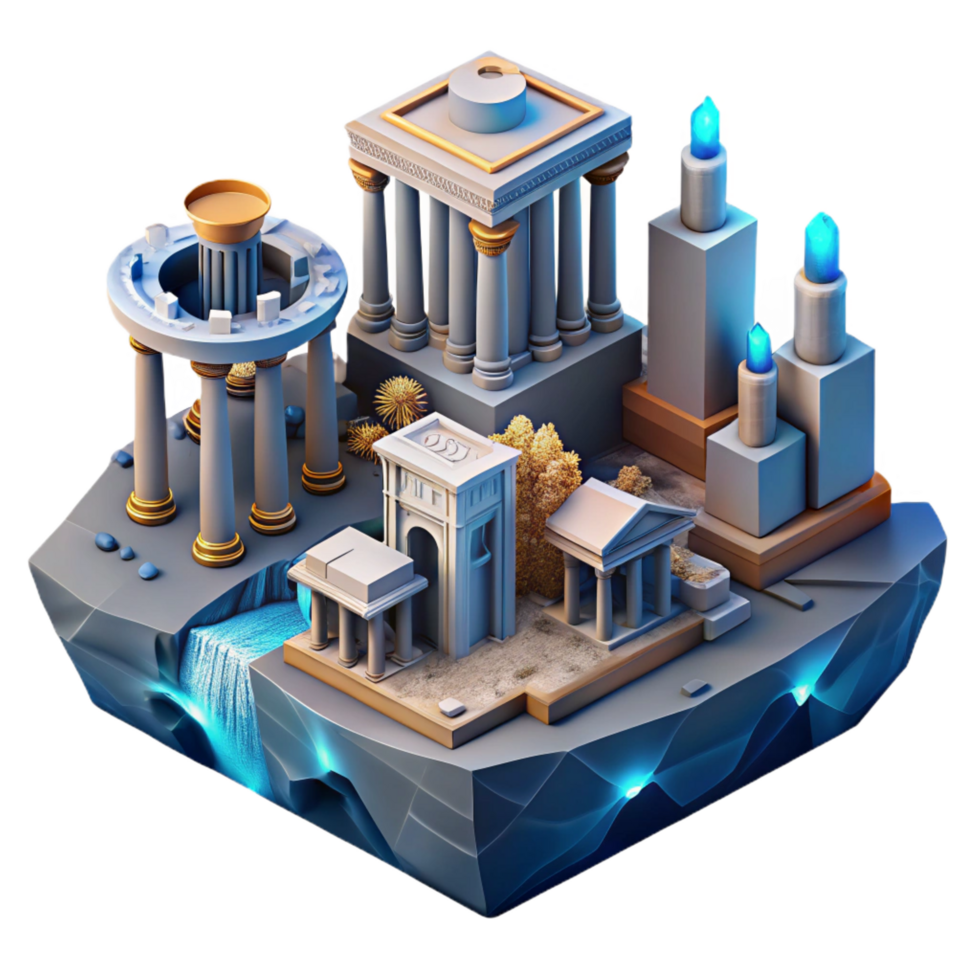 impressive rustic Ancient Wonders Isometric Temple Island authentic png