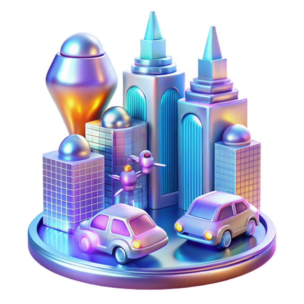 wonderful traditional Futuristic Cityscape 3D Render of Chromatic Urban Scene with Vehicles professional png
