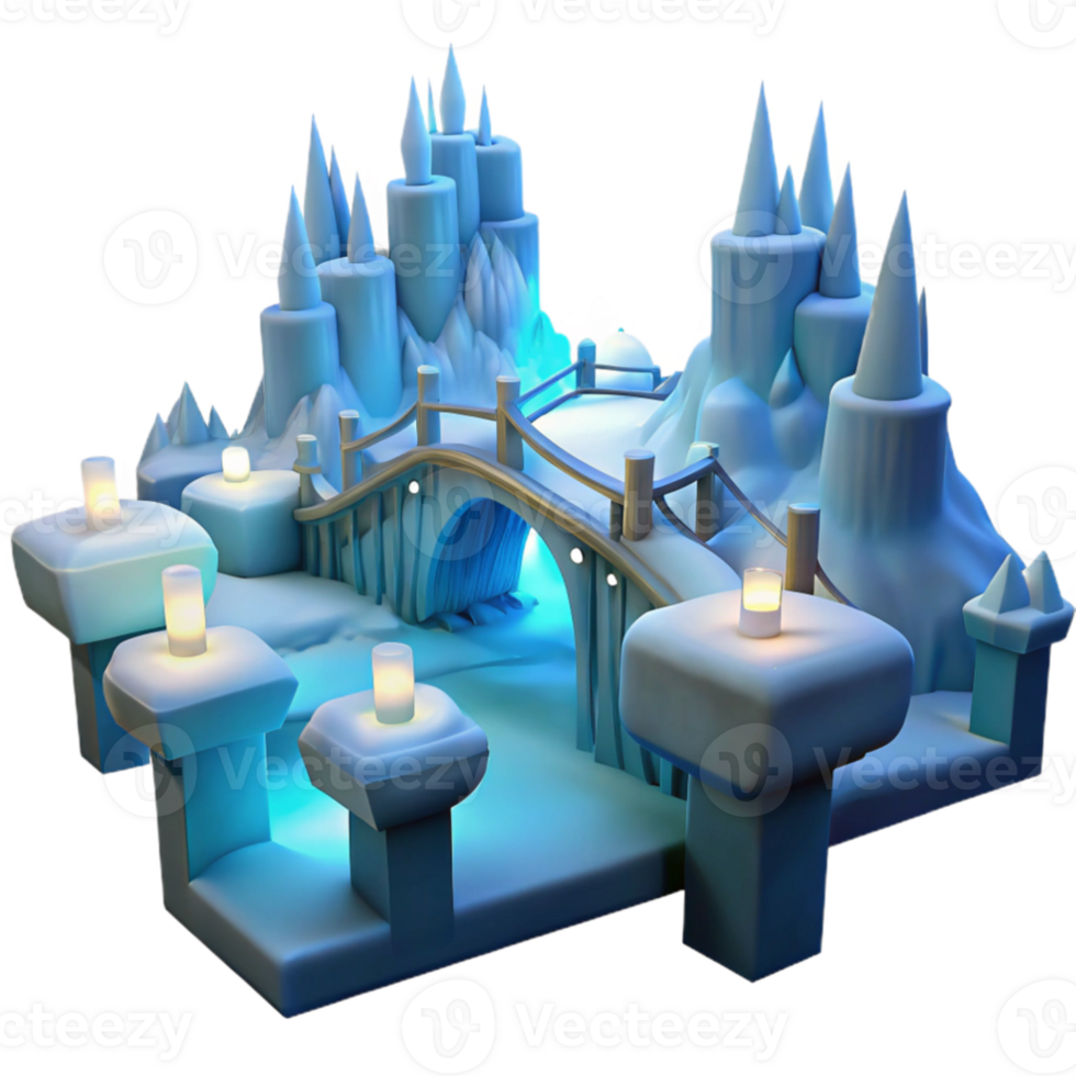 serene minimalist Enchanted Ice Castle 3D Render high quality png