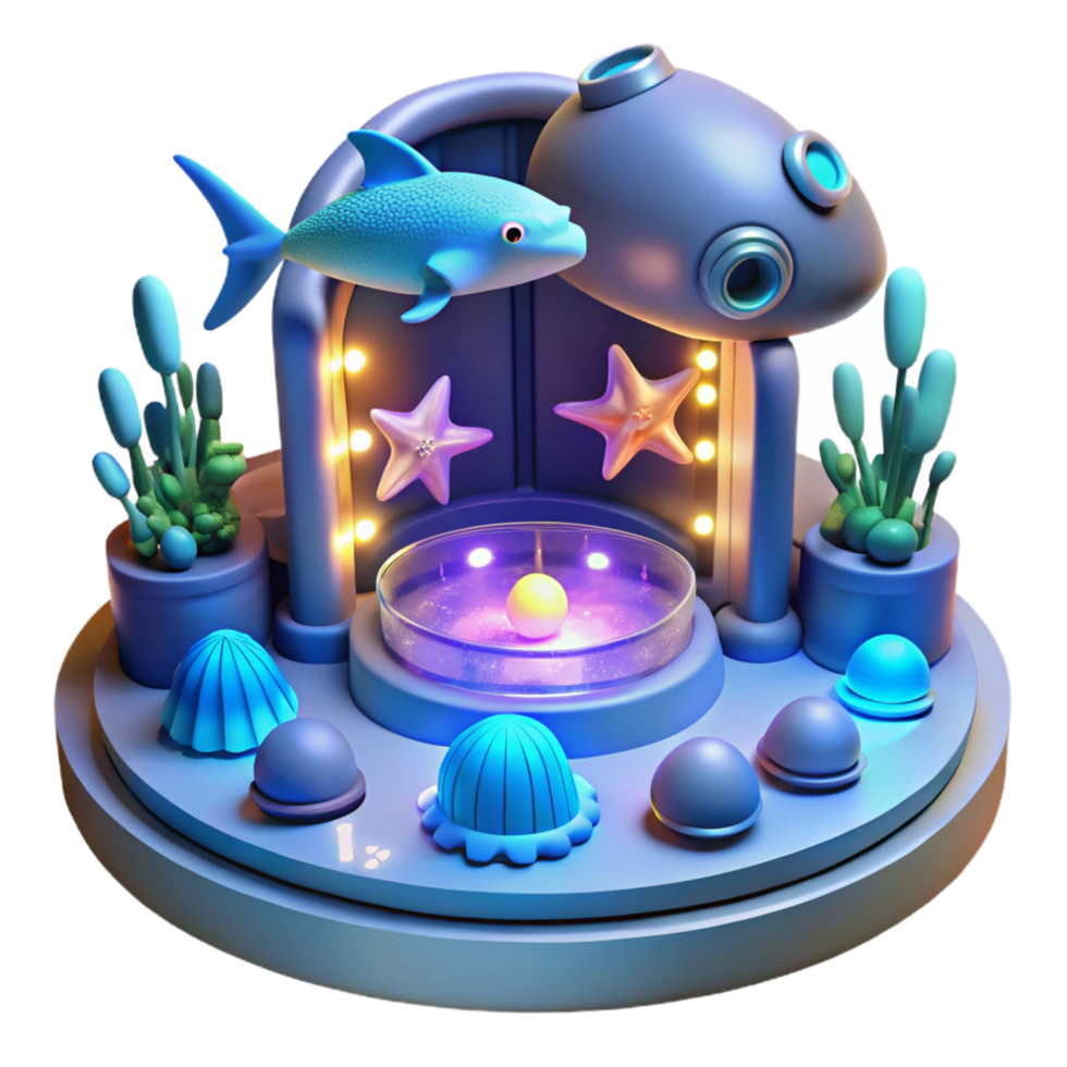 vibrant abstract Undersea Diorama 3D Render of Aquatic Scene professional png