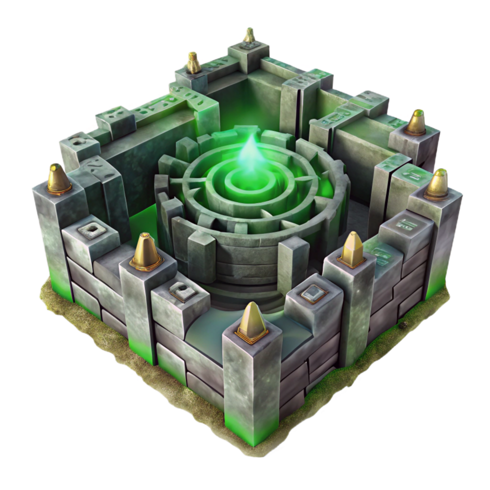 impressive traditional Ancient Maze Structure Green Energy Core high quality png