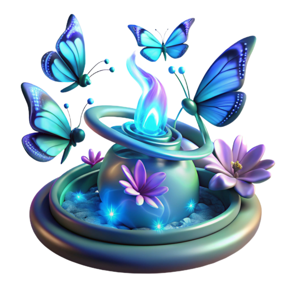 magnificent minimalist Enchanted Butterfly Garden Mystical Flame Flowers 4K png