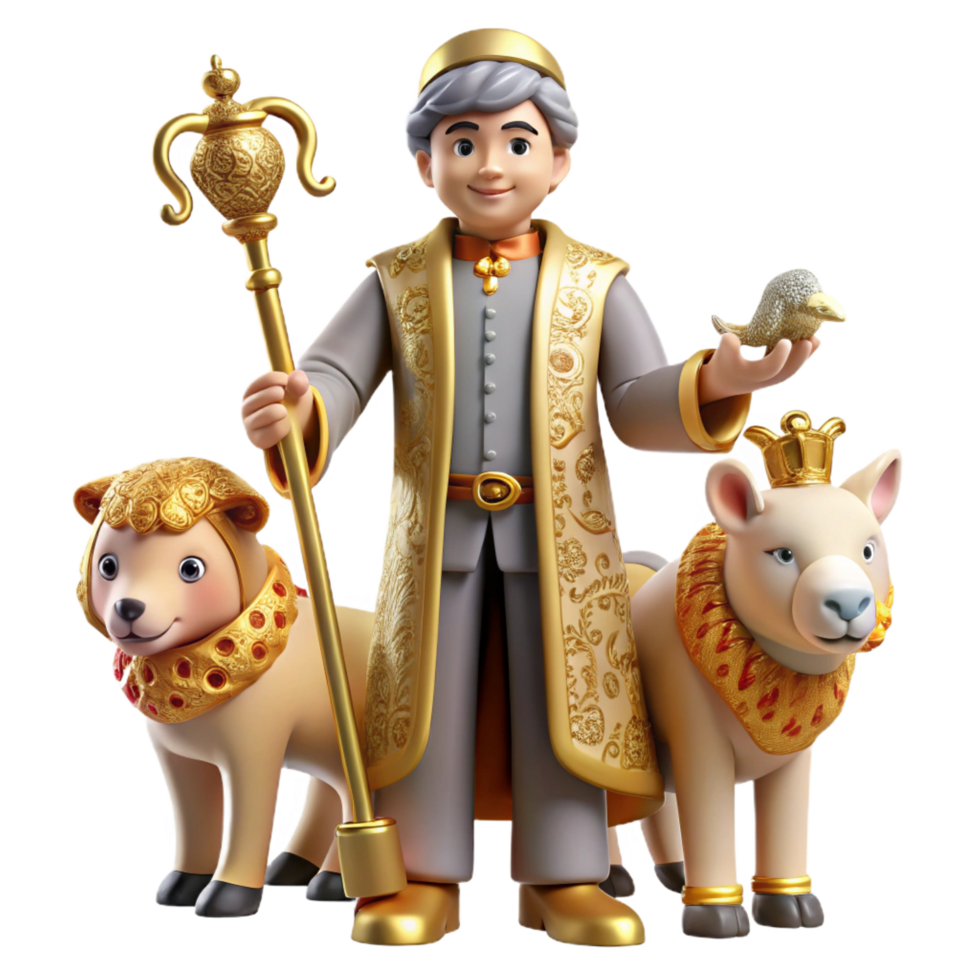 impressive creative Royal Shepherd with Lambs and Bird 3D Render high resolution png