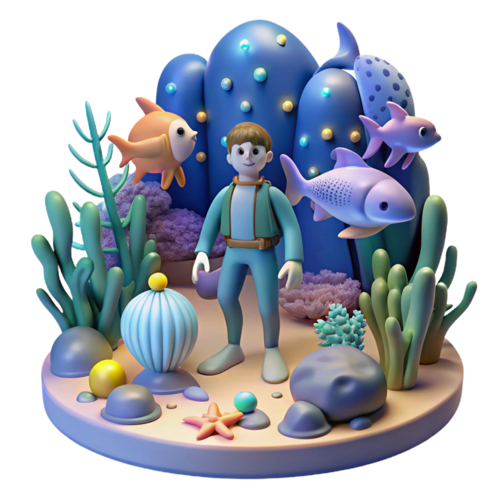 serene contemporary Undersea Adventure Boy Exploring Ocean Life high resolution png