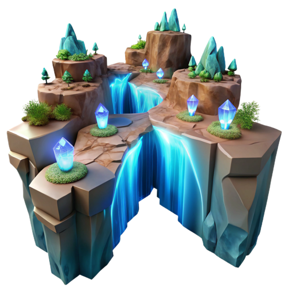 vibrant traditional Enchanted Island Crystal Caverns Glowing Waterfall authentic png