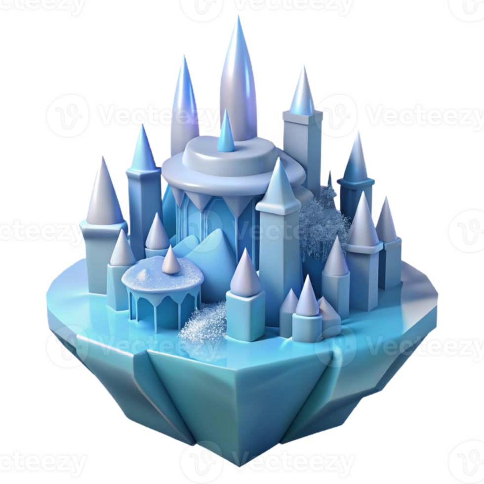 serene minimalist Enchanted Ice Castle 3D Render premium png