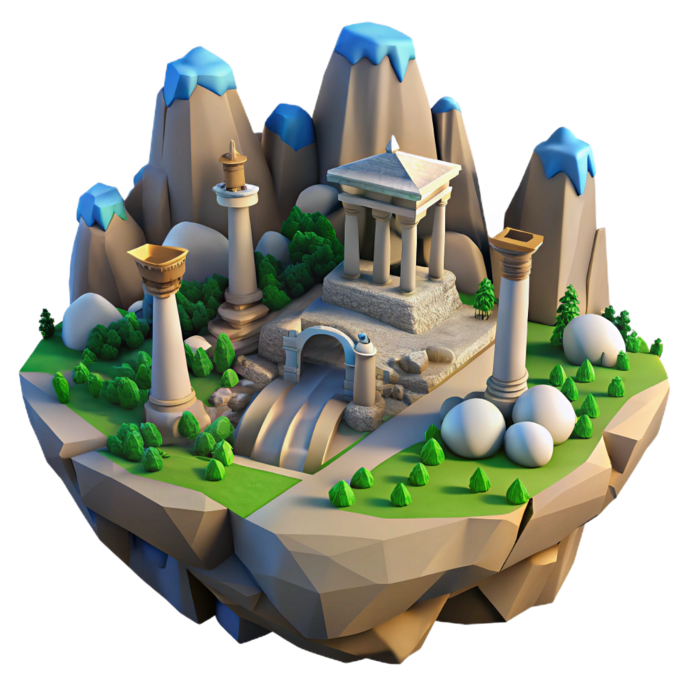 magnificent contemporary Floating Island Temple 3D Stylized Architecture 4K png