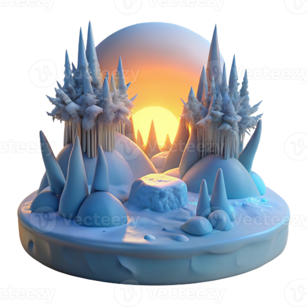 vibrant contemporary Winter Wonderland 3D Render high quality png