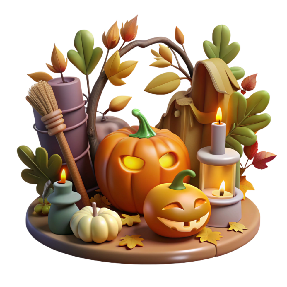 serene minimalist Autumnal Halloween Scene with Pumpkins and Candles high quality png
