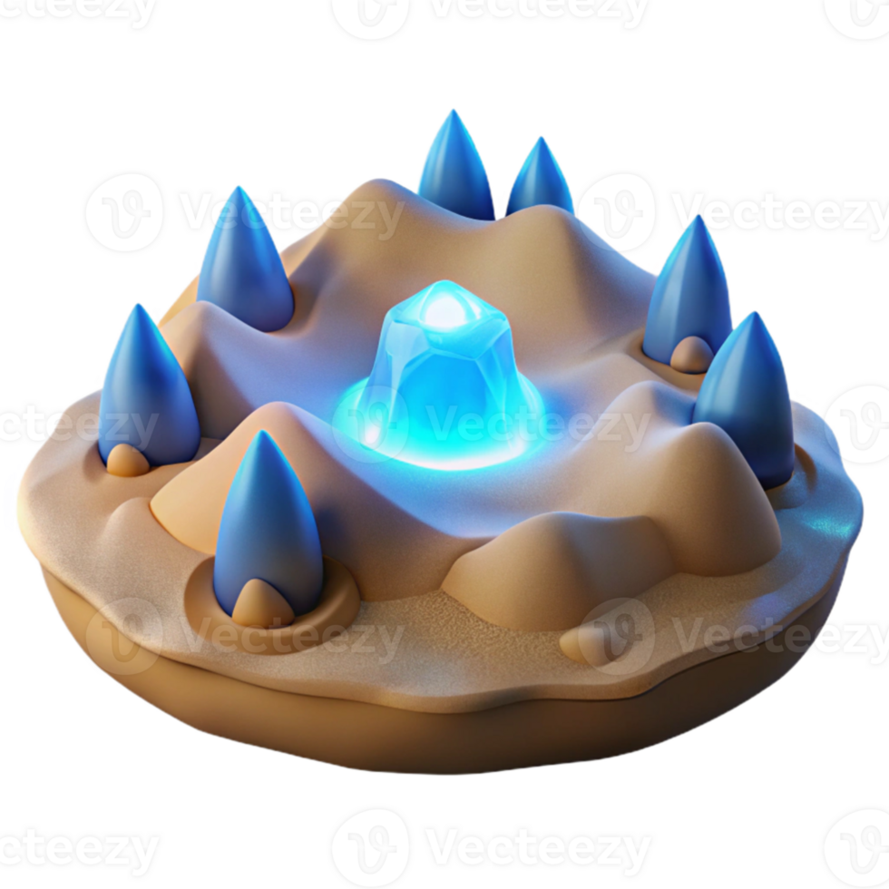 extraordinary modern Glowing Crystal Desert Island 3D Render detailed png