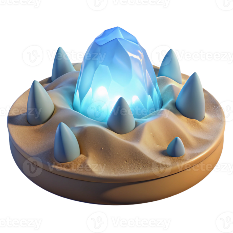 stunning traditional Glowing Crystal in Sand Dune 3D Render 4K png