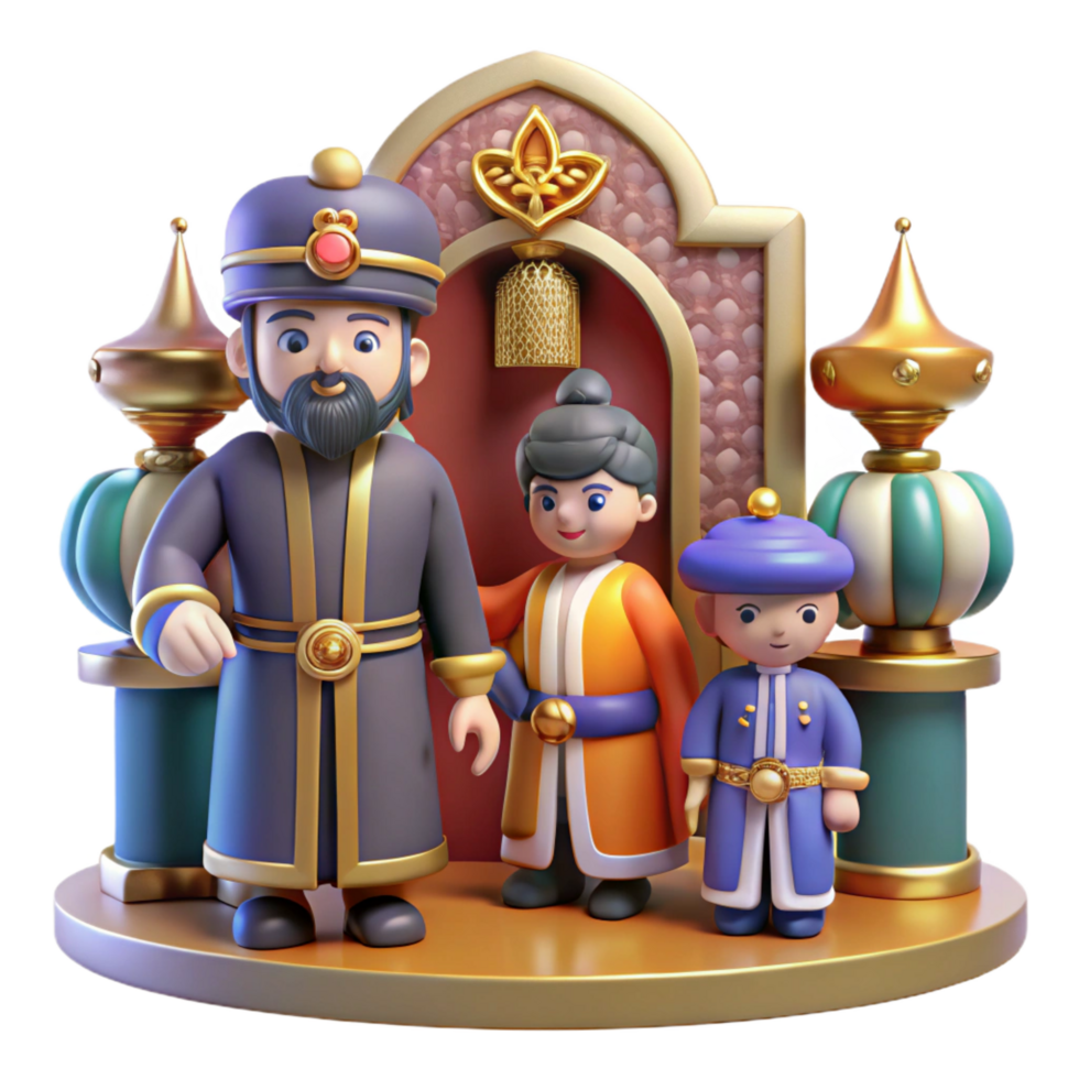 elegant artistic Royal Family in 3D Asian-Inspired Palace Scene high resolution png