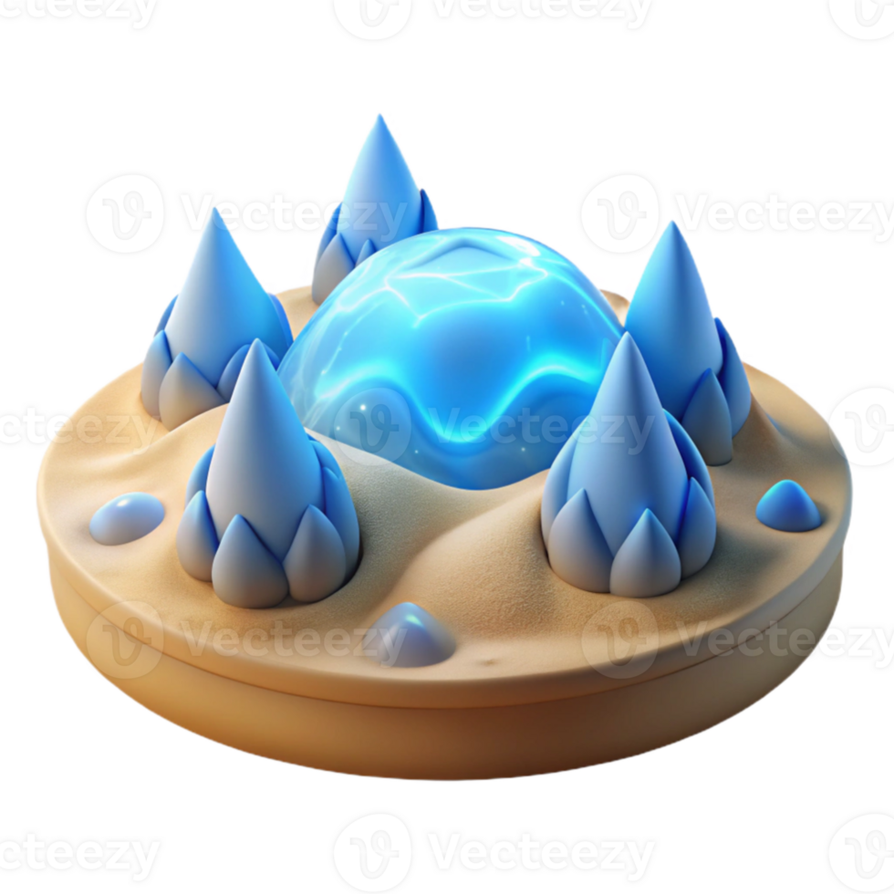 extraordinary creative 3D Render Fantasy Island Scene with Glowing Blue Orb detailed png