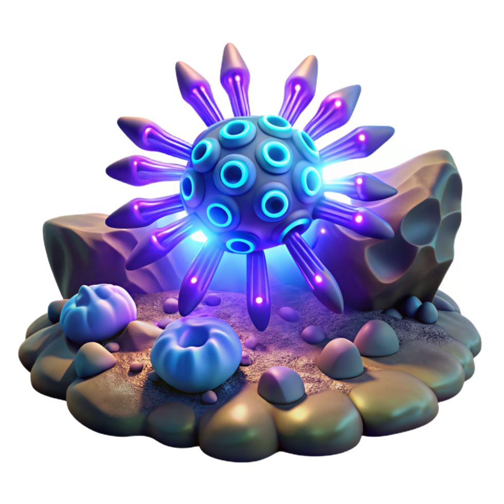 stunning rustic Glowing Alien Microbe on Desolate Planet detailed png