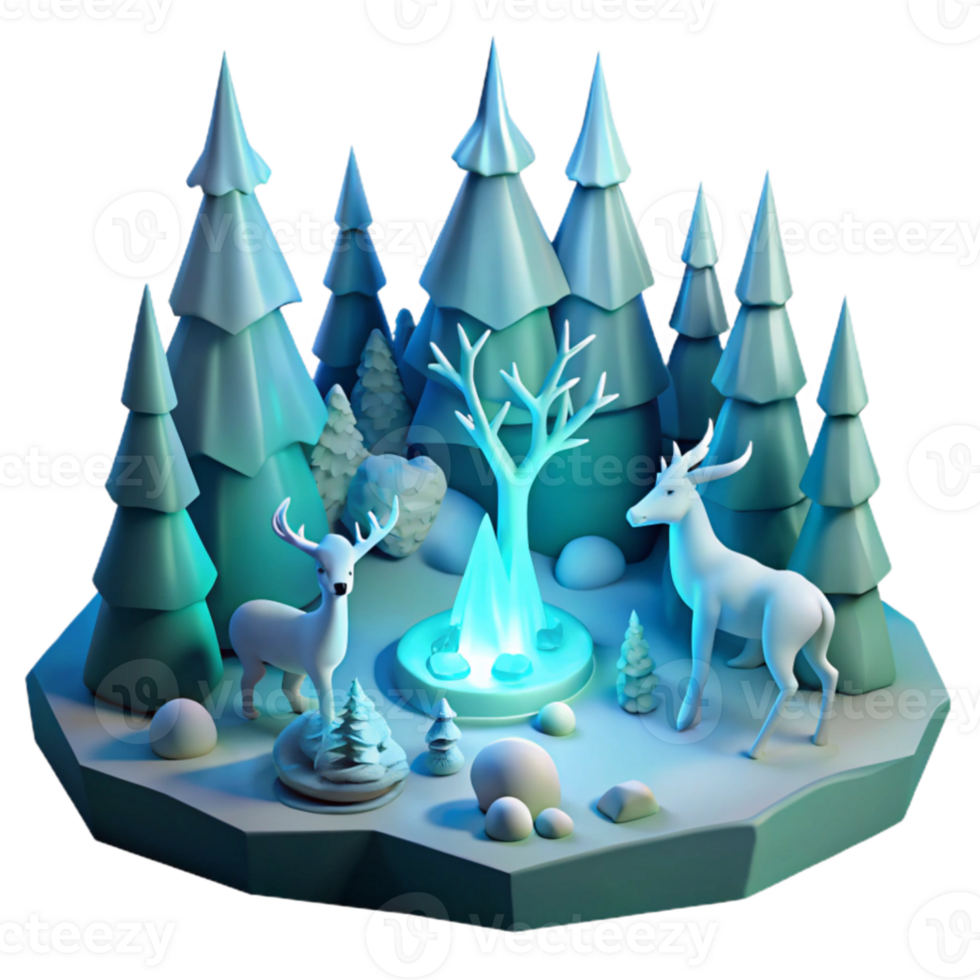 impressive abstract Enchanted Winter Forest 3D Render high resolution png