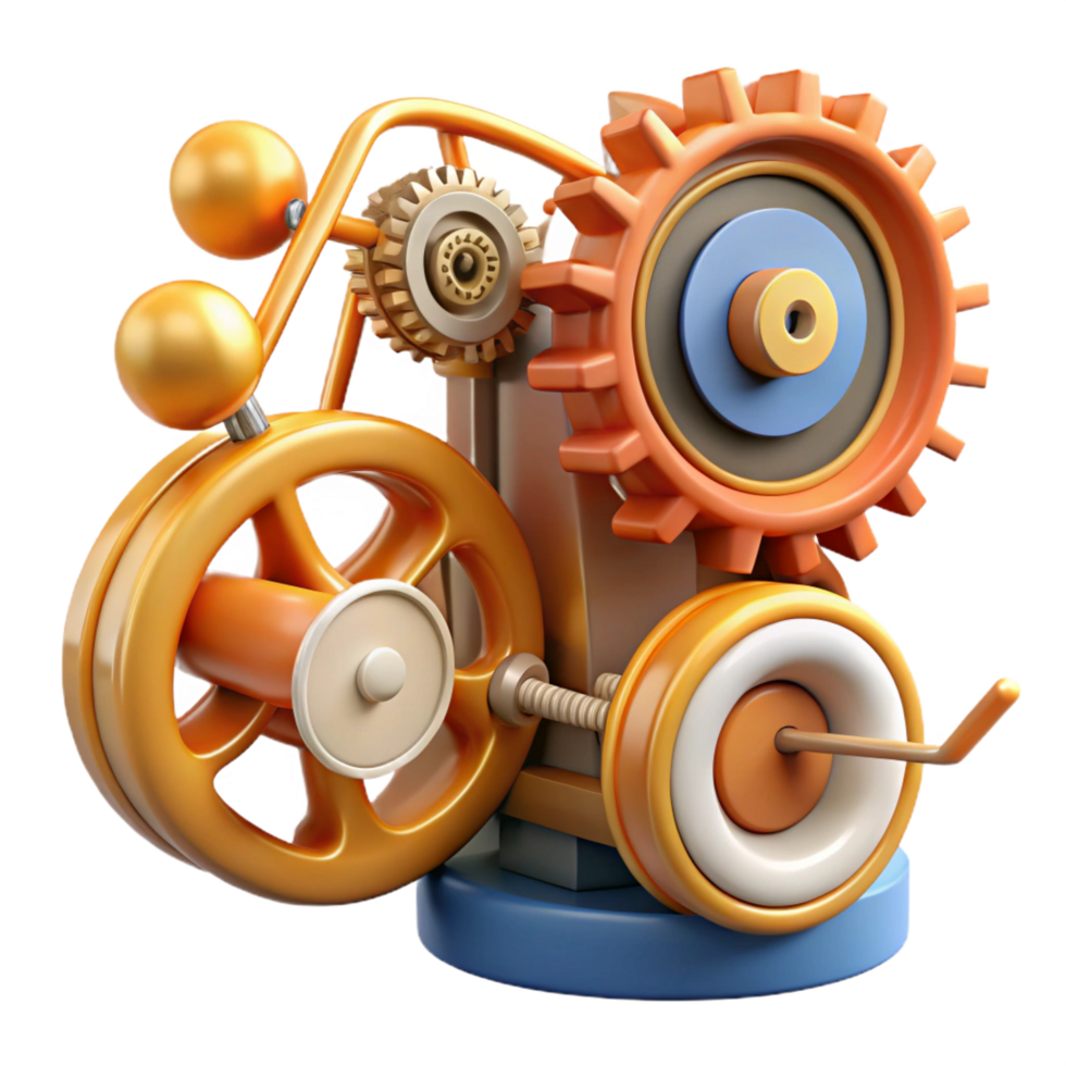 vibrant minimalist Colorful Gear Mechanism 3D Rendered Machine professional png
