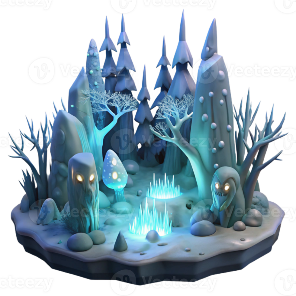 wonderful rustic Enchanted 3D Winter Forest Illustration original png