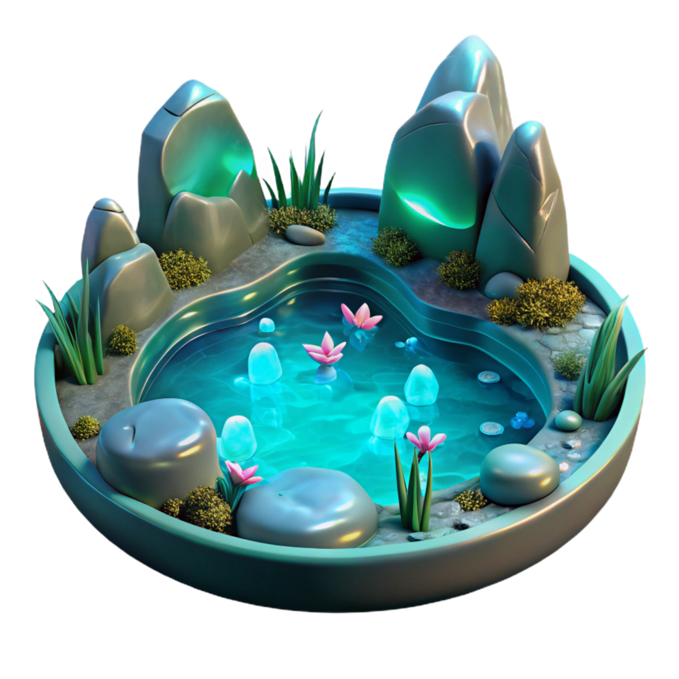 elegant minimalist Enchanted Pond 3D Render of Fantasy Water Feature premium png