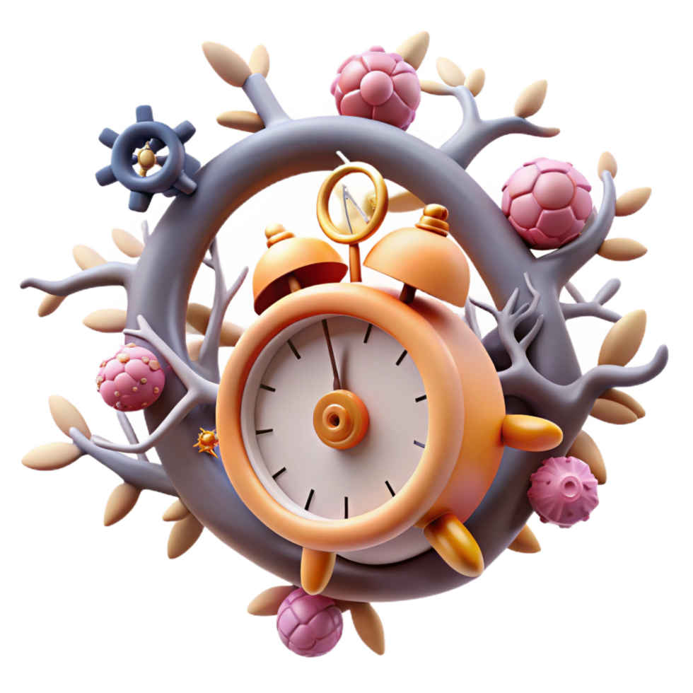 dramatic classic Alarm Clock in Surreal Nature Scene 4K png