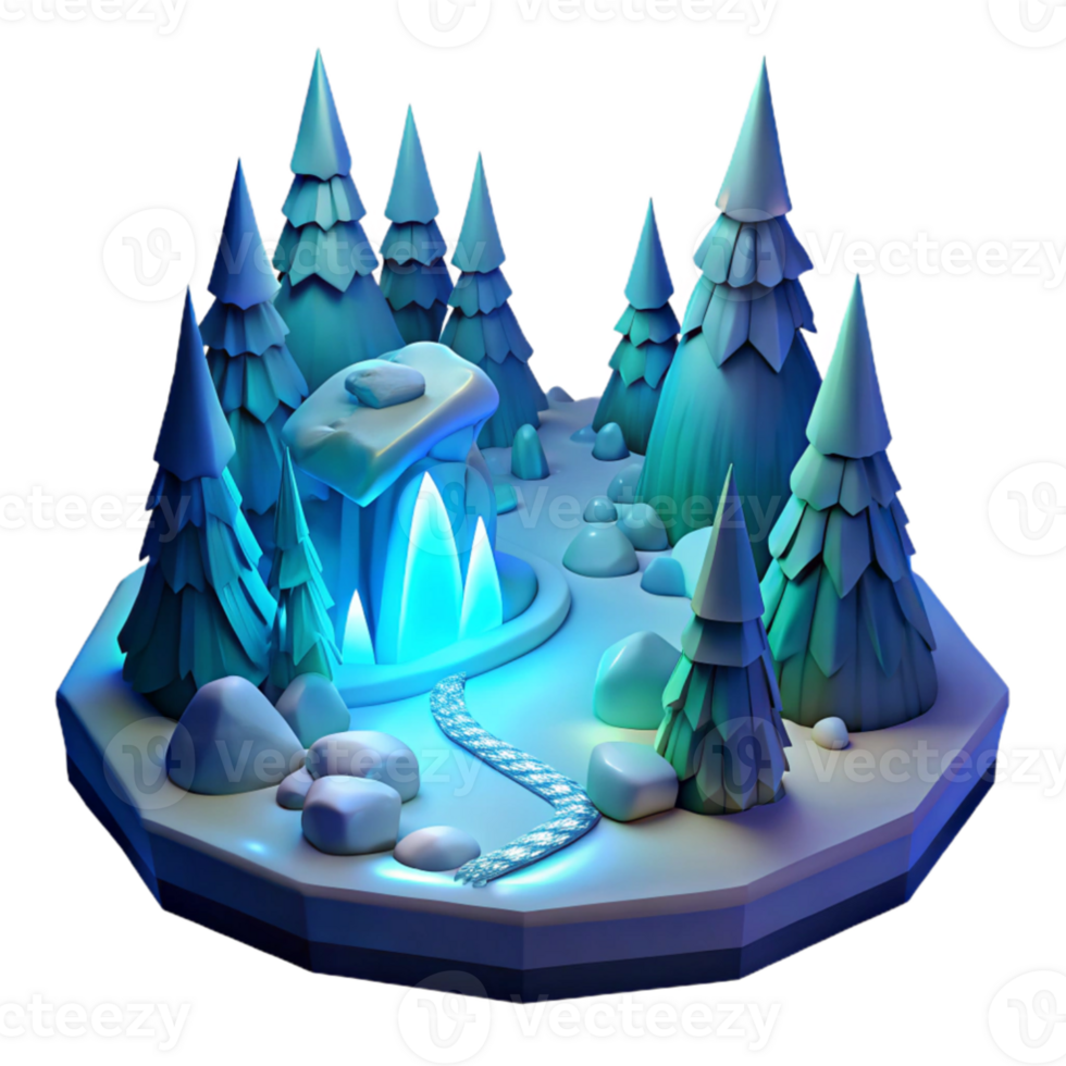 wonderful rustic Enchanted Winter Forest 3D Illustration premium png