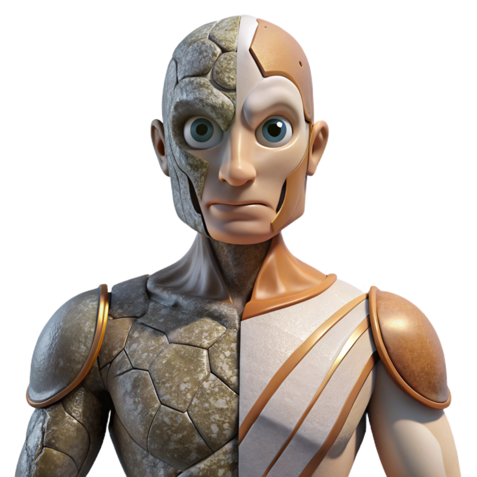 beautiful rustic Stone Metal Hybrid 3D Render of Cyborg detailed png