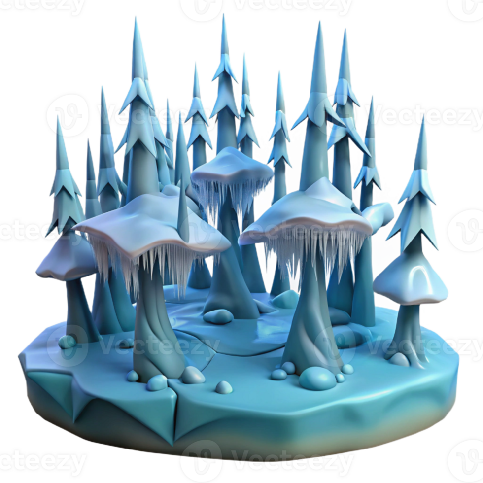 magnificent rustic Icy Fantasy Forest 3D Render premium png