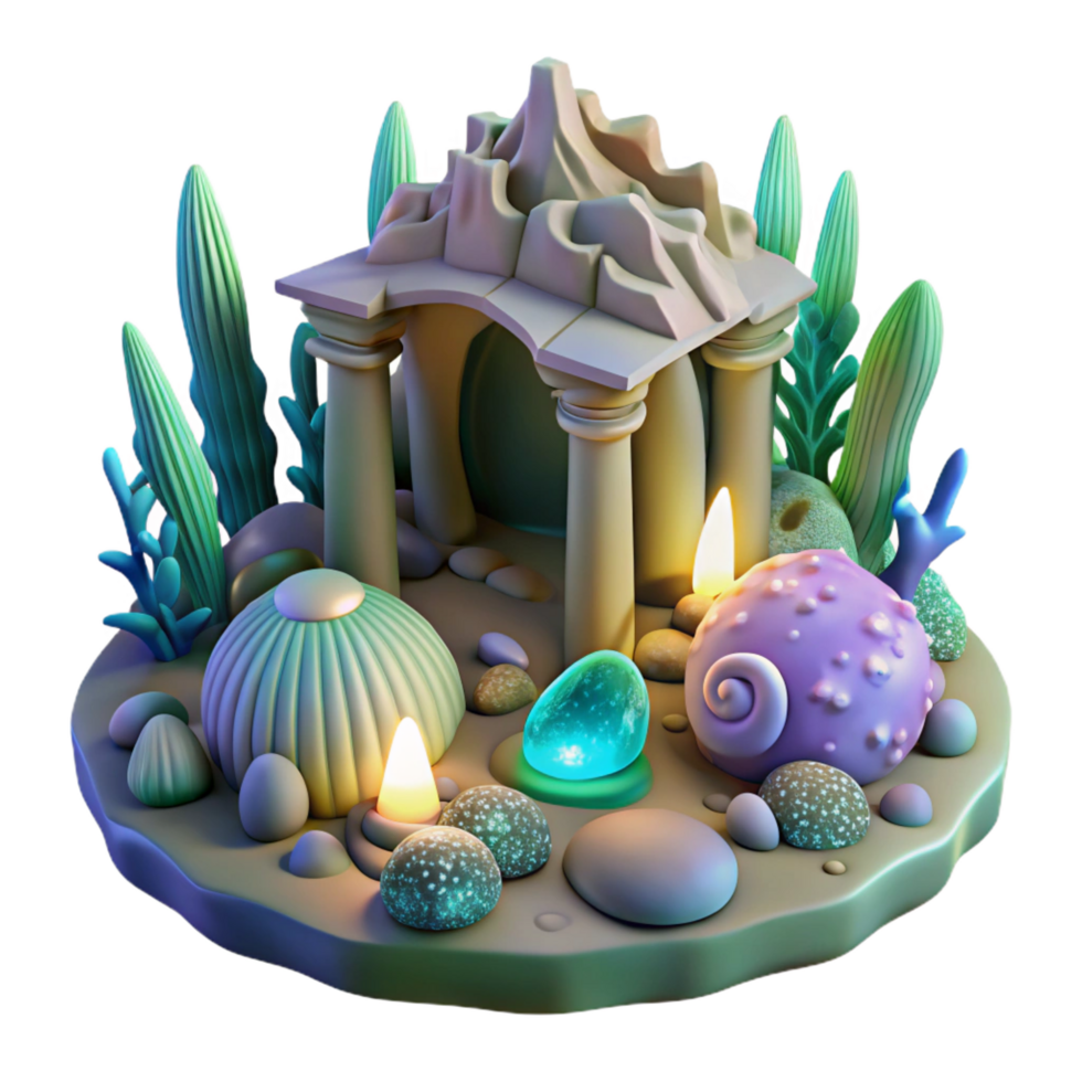 magnificent contemporary Enchanted Underwater Shrine 3D Render genuine png