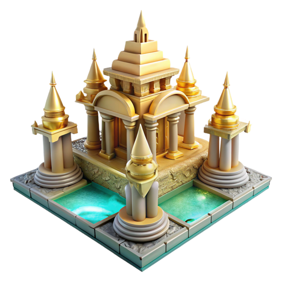 impressive minimalist Golden Temple with Reflecting Pools 3D Render original png